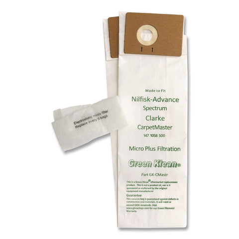 Green Klean Micro Filtration Bags for Nilfisk Advance Spectrum and Clarke Carpetmaster (10-Pack with Filters)