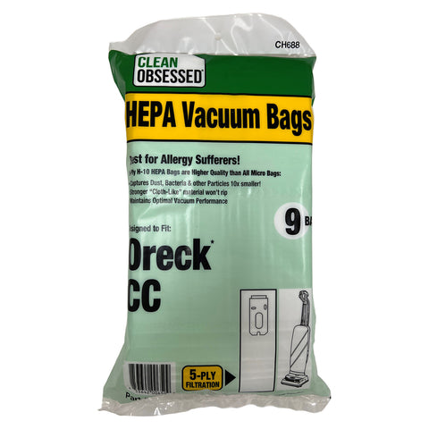 Oreck CC HEPA Replacement Vacuum Bags, 5-Ply H-10, 9-Pack