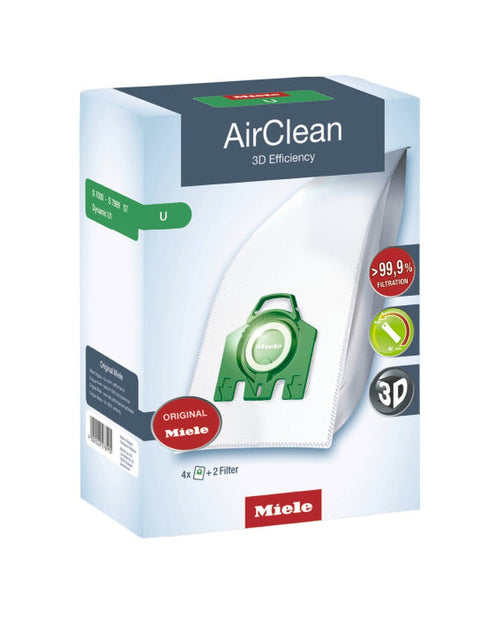 Miele AirClean 3D Efficiency Type U Dustbags (4-Pack + Filters), OEM