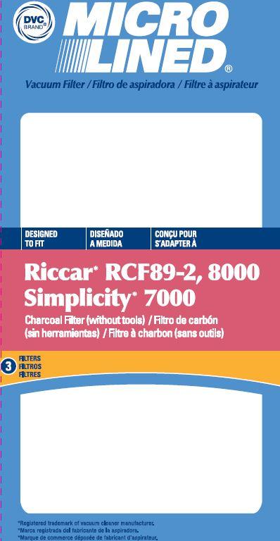 Riccar Replacement RCF89-2 Charcoal Filter, 3pk