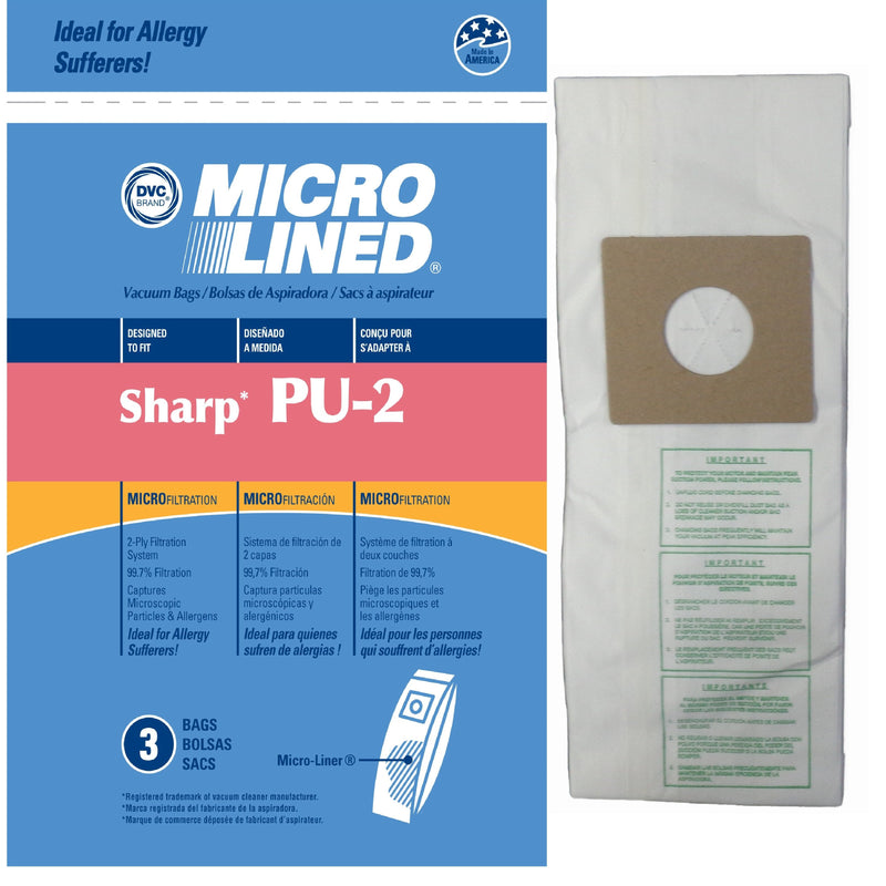 Sharp Replacement Type PU2 Microlined Vacuum Bags, 3pk
