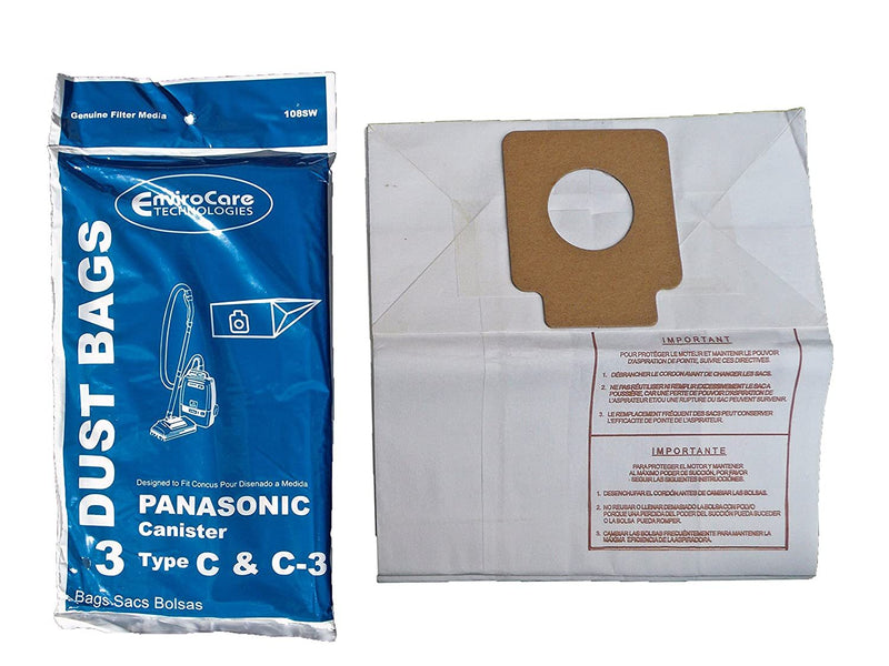 Panasonic Replacement Type C & C3 Standard Vacuum Bags, 3pk