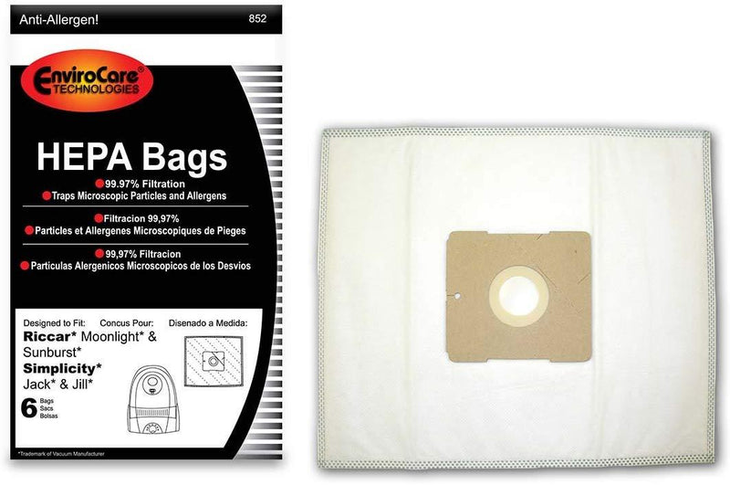 Riccar Replacement Moonlight/Sunburst HEPA Media Bags, 6pk (EVC852)