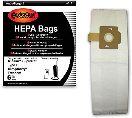 Riccar Replacement Style F HEPA Media Bags, 6pk (EVC854)