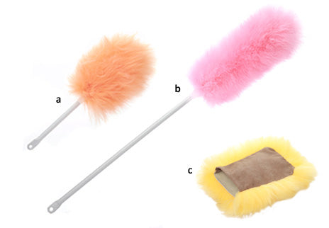 Lambskin Single Stage Wool Duster Big Pro 12" Dusting Pom, 28" overall (b)